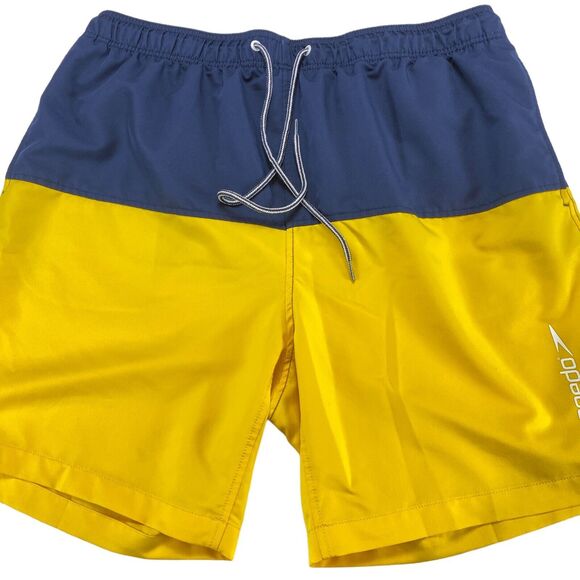 Speedo Swim Trunks Shorts Mens 2XL Blue Yellow Colorblock Elastic Waist Swimwear - Picture 13 of 16
